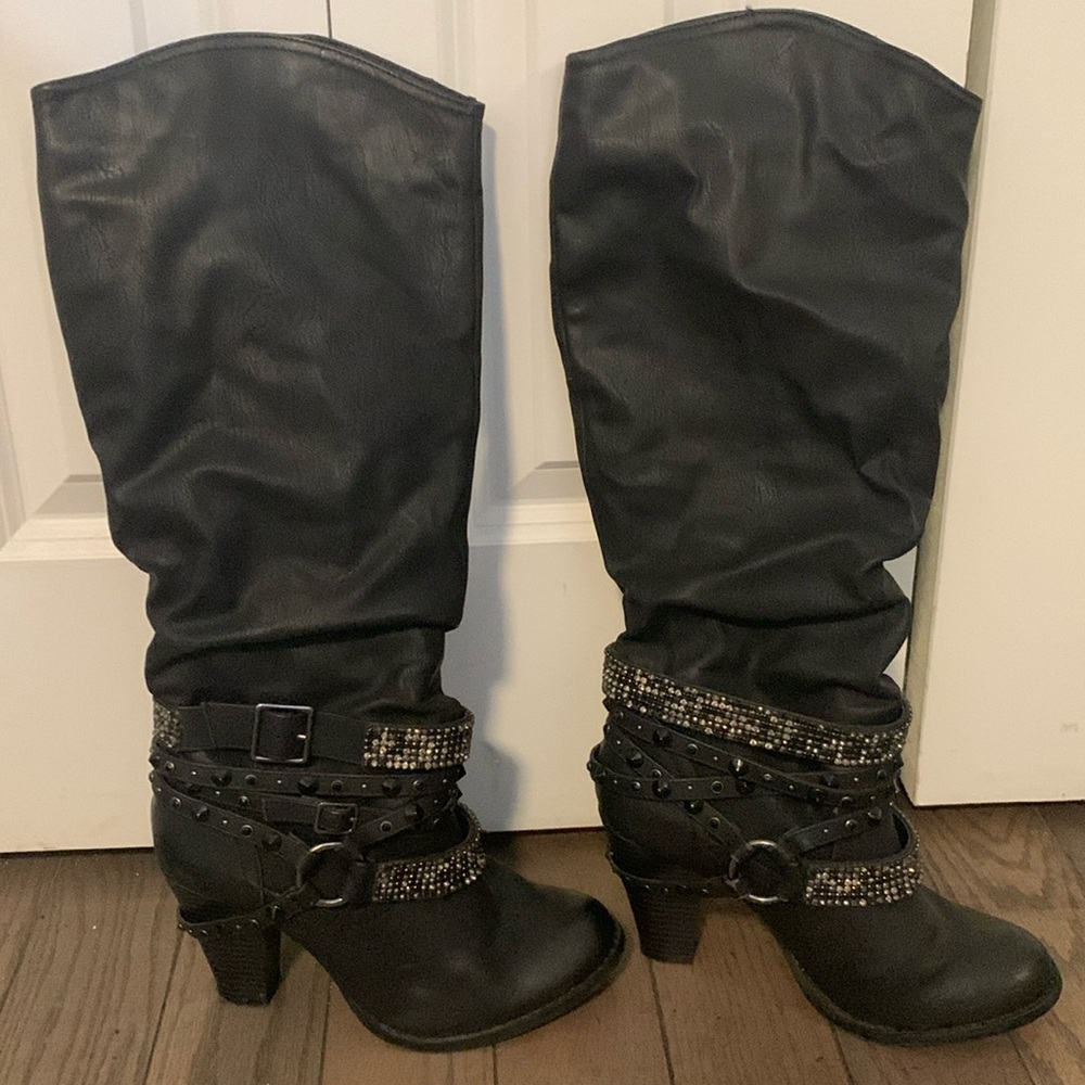 Black with Bling mid calf boots